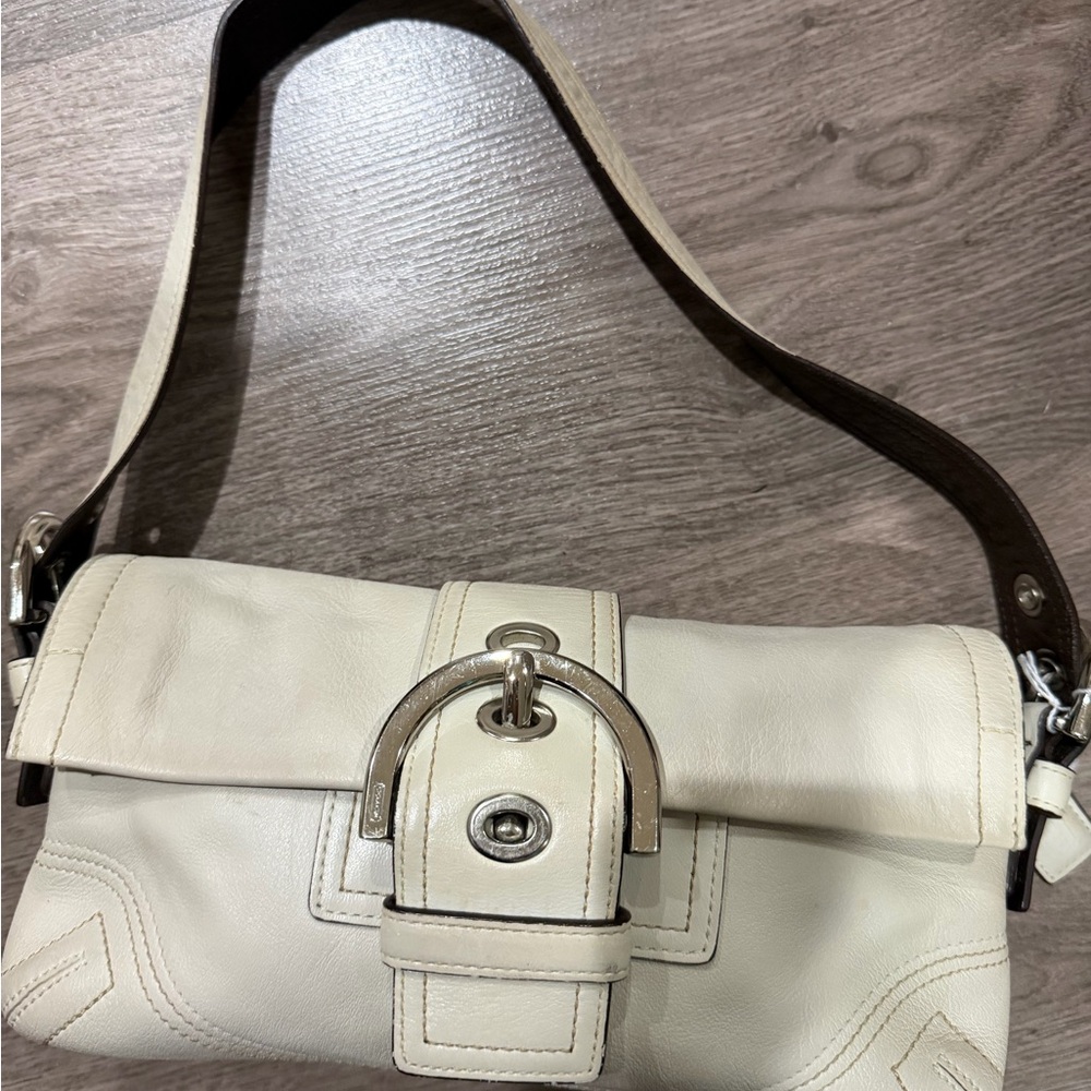 Coach Cream Shoulder Bag with Silver Accents